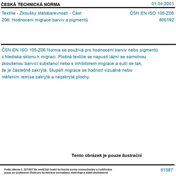 ČSN EN ISO 105-Z06 - Textilie - Zkoušky stálobarevnosti - Část Z06: Hodnocení migrace barviv a pigmentů - Tisk