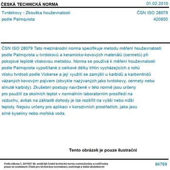 ČSN ISO 28079 - Tvrdokovy - Zkouška houževnatosti podle Palmqvista - Tisk