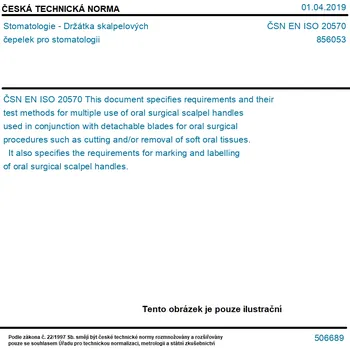 ČSN EN ISO 20570 - Stomatologie - Držátka skalpelových čepelek pro stomatologii - Tisk