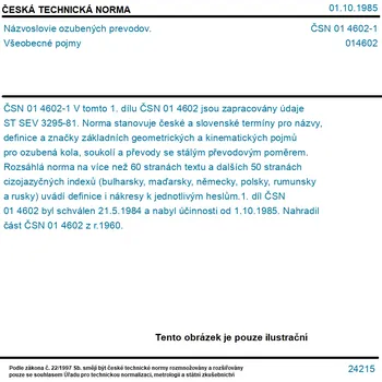 ČSN 01 4602-1 - Názvoslovie ozubených prevodov. Všeobecné pojmy - Tisk