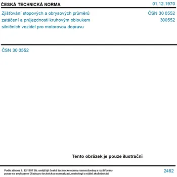 ČSN 30 0552 - Zjišťování stopových a obrysových průměrů zatáčení a průjezdnosti kruhovým obloukem silničních vozidel pro motorovou dopravu - Tisk