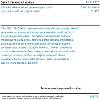 ČSN ISO 10815 - Vibrace - Měření vibrací generovaných uvnitř traťových tunelů při průjezdu vlaků - Tisk