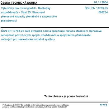 ČSN EN 13763-25 - Výbušniny pro civilní použití - Rozbušky a zpožďovače - Část 25: Stanovení přenosové kapacity přenášečů a spojovacího příslušenství - Tisk