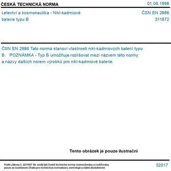 ČSN EN 2986 - Letectví a kosmonautika - Nikl-kadmiové baterie typu B - Tisk