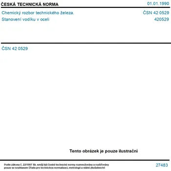 ČSN 42 0529 - Chemický rozbor technického železa. Stanovení vodíku v oceli - Tisk