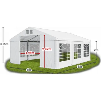 Zahradní stavba Párty stan 4x6x2m střecha PVC 560g/m2 boky PVC 500g/m2 konstrukce LÉTO Šedá Bílá Bílá