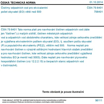 Čistička odpadních vod ČSN 75 6401 - Čistírny odpadních vod pro ekvivalentní počet obyvatel (EO) větší než 500 - Tisk