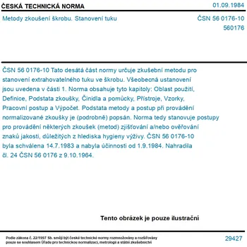 ČSN 56 0176-10 - Metody zkoušení škrobu. Stanovení tuku - Tisk