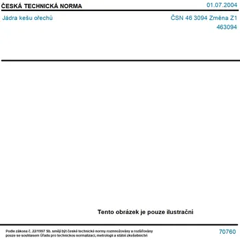 Sušená potravina ČSN 46 3094 Změna Z1 - Jádra kešu ořechů - Tisk