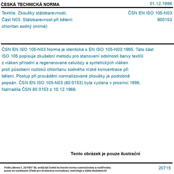 ČSN EN ISO 105-N03 - Textilie. Zkoušky stálobarevnosti. Část N03: Stálobarevnost při bělení: chloritan sodný (mírné) - Tisk