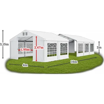 Zahradní stan Párty stan 4x16x2m střecha PVC 560g/m2 boky PVC 500g/m2 konstrukce LÉTO Bílá Zelená Zelená
