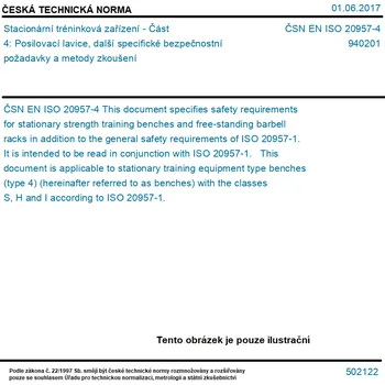 ČSN EN ISO 20957-4 - Stacionární tréninková zařízení - Část 4: Posilovací lavice, další specifické bezpečnostní požadavky a metody zkoušení - Tisk