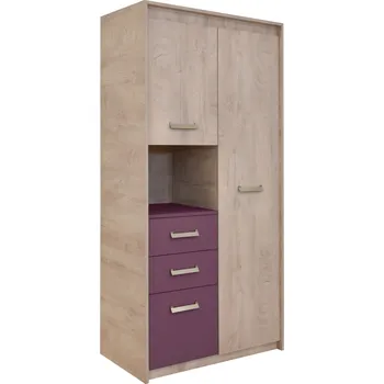 Šatní skříň Skříň šatní 2V3F dub premium/fialová KINDER