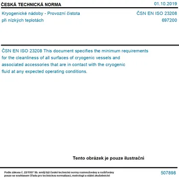 ČSN EN ISO 23208 - Kryogenické nádoby - Provozní čistota při nízkých teplotách - Tisk