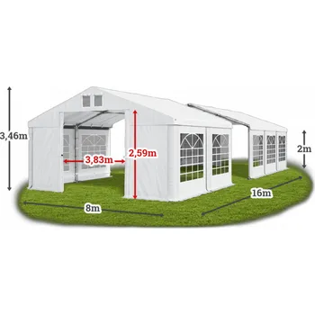 Zahradní stavba Párty stan 8x16x2m střecha PVC 560g/m2 boky PVC 500g/m2 konstrukce ZIMA Šedá Šedá Zelená