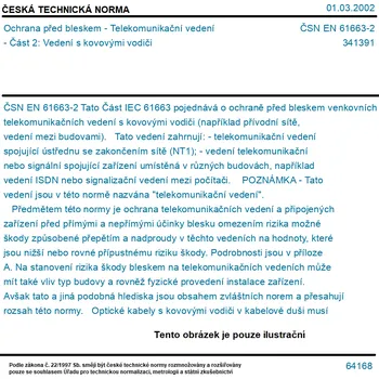 ČSN EN 61663-2 - Ochrana před bleskem - Telekomunikační vedení - Část 2: Vedení s kovovými vodiči - Tisk