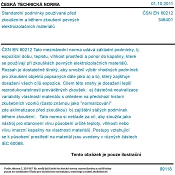 ČSN EN 60212 - Standardní podmínky používané před zkoušením a během zkoušení pevných elektroizolačních materiálů - Tisk