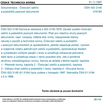 ČSN ISO 2145 - Dokumentace - Číslování oddílů a pododdílů psaných dokumentů - Tisk