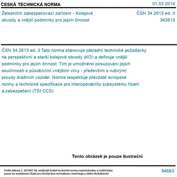 ČSN 34 2613 ed. 3 - Železniční zabezpečovací zařízení - Kolejové obvody a vnější podmínky pro jejich činnost - Tisk