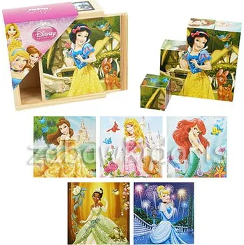 Hračka pro nejmenší Playme Dřevěné obrázkové kostky 9 ks Princess