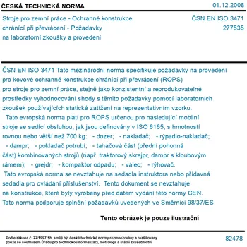 ČSN EN ISO 3471 - Stroje pro zemní práce - Ochranné konstrukce chránící při převrácení - Požadavky na laboratorní zkoušky a provedení - Tisk