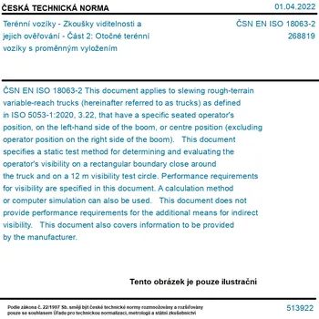 ČSN EN ISO 18063-2 - Terénní vozíky - Zkoušky viditelnosti a jejich ověřování - Část 2: Otočné terénní vozíky s proměnným vyložením - Tisk