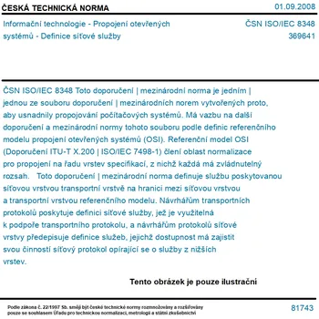 ČSN ISO/IEC 8348 - Informační technologie - Propojení otevřených systémů - Definice síťové služby - Tisk