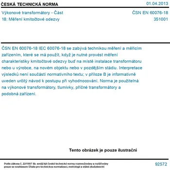 ČSN EN 60076-18 - Výkonové transformátory - Část 18: Měření kmitočtové odezvy - Tisk