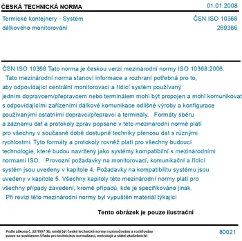 ČSN ISO 10368 - Termické kontejnery - Systém dálkového monitorování - Tisk