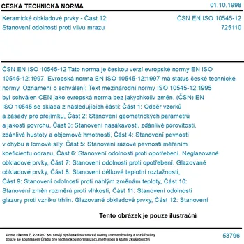 ČSN EN ISO 10545-12 - Keramické obkladové prvky - Část 12: Stanovení odolnosti proti vlivu mrazu - Tisk