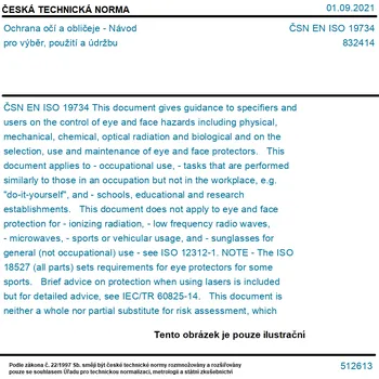 ČSN EN ISO 19734 - Ochrana očí a obličeje - Návod pro výběr, použití a údržbu - Tisk