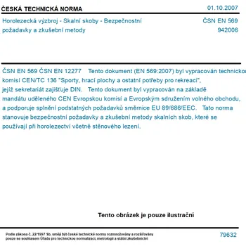 ČSN EN 569 - Horolezecká výzbroj - Skalní skoby - Bezpečnostní požadavky a zkušební metody - Tisk
