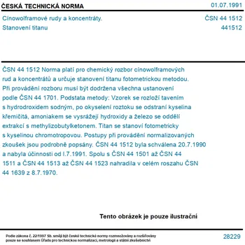 ČSN 44 1512 - Cínowolframové rudy a koncentráty. Stanovení titanu - Tisk
