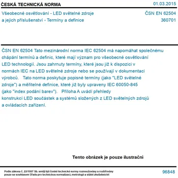 ČSN EN 62504 - Všeobecné osvětlování - LED světelné zdroje a jejich příslušenství - Termíny a definice - Tisk