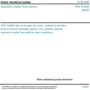 ČSN 79 6506 - Brašnářské výrobky. Školní aktovky - Tisk