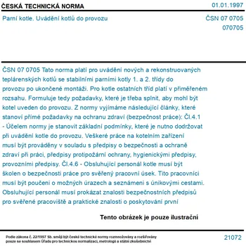 ČSN 07 0705 - Parní kotle. Uvádění kotlů do provozu - Tisk