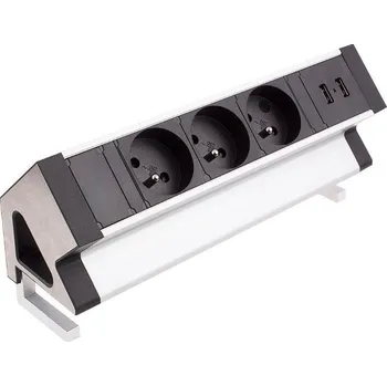 Elektrická zásuvka Design Light DESKBOX elektro zásuvka 3 x 230V a 2 x USB A/C nerez + kabel 1,8 m