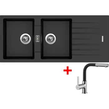 Kuchyňský dřez Set Sinks PERFECTO 1160 DUO + ENIGMA S GR Barva: Černá metalická, Označení: Metalblack + Dárek