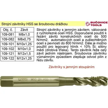 Ruční nářadí BUČOVICE TOOLS a.s. Strojní závitník M8x1,0 HSS šroubová drážka jemný závit