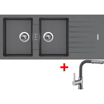 Kuchyňský dřez Set Sinks PERFECTO 1160 DUO + ENIGMA S GR Barva: Šedá metalická, Označení: Titanium + Dárek