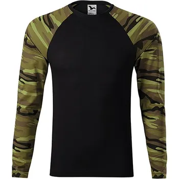 Pánská móda MALFINI Triko unisex Camouflage LS maskáč zelený 3XL