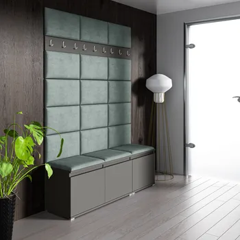 Předsíňová stěna Eka Předsíňová stěna s čalouněnými panely Trinity 6 - Grafit / Světlá zelená 2321