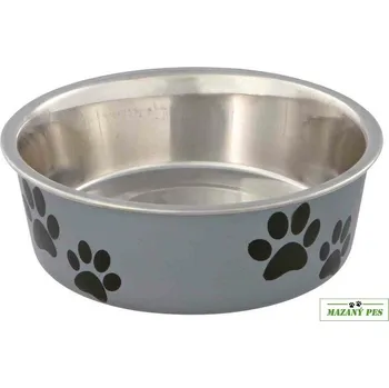 Miska pro psa Trixie Nerezová miska s potiskem vzor tlapky 250ml / 11cm šedá