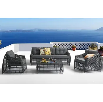 Zahradní sestava Designový venkovní set nábytku na terasu - imitace ratanu, vč. polstrů, šedý