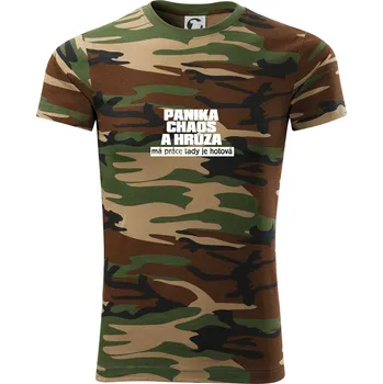 Pánské tričko Panika, chaos a hrůza - Army CAMOUFLAGE - L ( Hnědý maskáč )