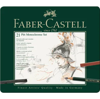 Výtvárné potřeby Faber-Castell Faber-Castell, 112976, Pitt Monochrome, sada uměleckých výtvarných potřeb, 21 ks