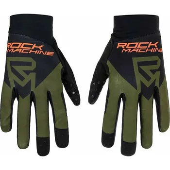 Cyklistické rukavice dlouhoprsté rukavice ROCK MACHINE Race khaki/oranžovo/černé