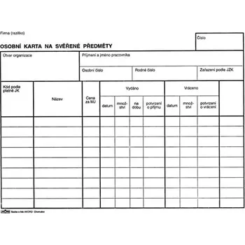 Tiskopis Tiskopis Osobní karta na svěřené předměty