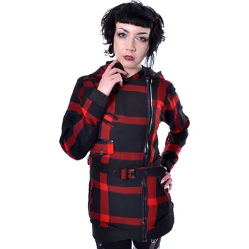 Dámský kabát kabát dámský POIZEN INDUSTRIES - TILLY - BLACK/RED CHECK