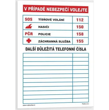 Důležitá telefonní čísla Samolepka 210 x 297 mm (A4) tl. 0.1 mm - Kód: 00403